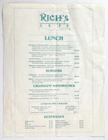 1980's Vintage Breakfast & Lunch Menu RICH'S CAFE Restaurant Key West Florida