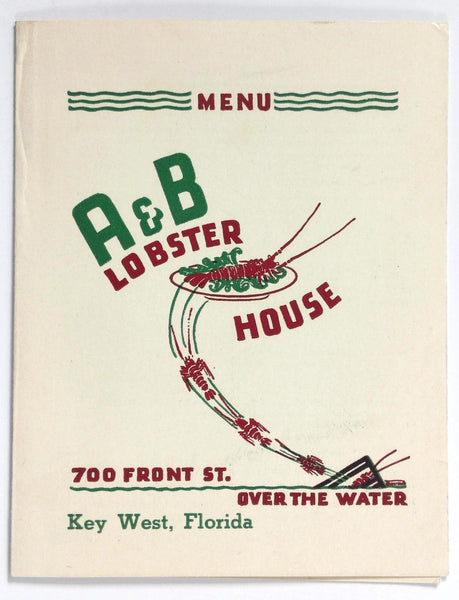 1950's Vintage Menu A & B LOBSTER HOUSE Restaurant Key West Florida