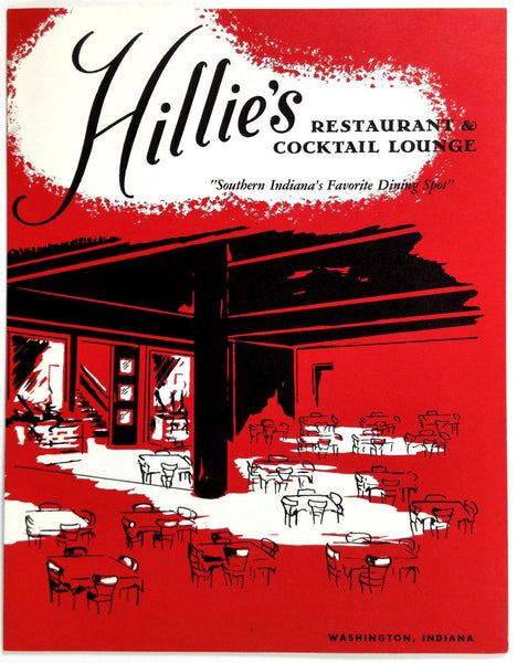 Vintage PRINTER SAMPLE Menu HILLIE'S Restaurant & Cocktail Lounge Washington IN