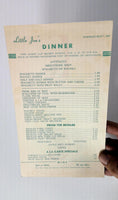 1957 Vintage Dinner Menu Card LITTLE JOE'S Los Angeles California On N. Broadway