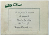 1952 Advertisement Card Opening Of MOUNT AIRY LODGE Mt. Pocono PA Photographs