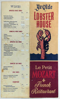 1980's Vintage Menu LE PETIT MOZART French & Ye Olde Lobster House Las Vegas NV