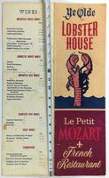 1980's Vintage Menu LE PETIT MOZART French & Ye Olde Lobster House Las Vegas NV