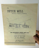 1960's Vintage Menu THE DUTCH MILL Restaurant Nite Club Minot North Dakota