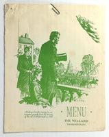 1963 Original Vintage Menu THE WILLARD HOTEL Washington DC Abraham Lincoln Cover