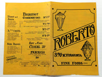 1950's Vintage Menu ROBERTO'S FINE FOODS Reno Nevada