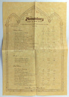 1970's Vtg Menu Wine List THE MONASTERY ABBEY & WINE SHOP Fairview Heights IL