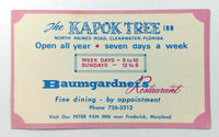 c1970's Advertisment Card KAPOK TREE INN BAUMGARDNER'S Restaurant Clearwater FL