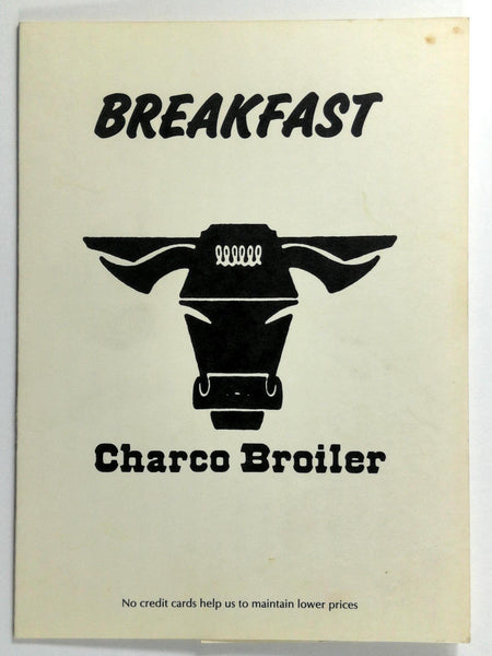 1980's Vintage BREAKFAST Menu CHARCO BROILER Restaurant Fort Collins Colorado