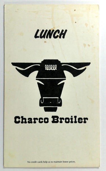 1980's Vintage LUNCH Menu CHARCO BROILER Restaurant Fort Collins Colorado