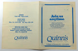 1983 Vintage Menu QUINN'S RESTAURANT & BAR Fort Collins Colorado