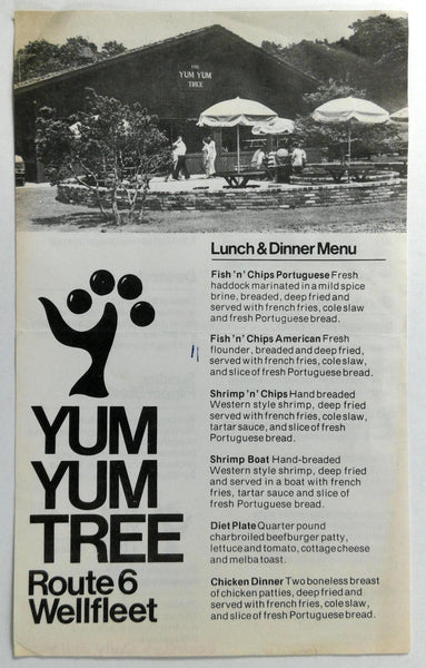 Vintage Menu YUM YUM TREE Restaurant Wellfleet Cape Cod Massachusetts