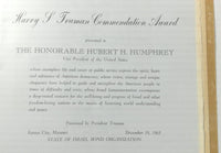1965 Menu & Program HARRY TRUMAN AWARD DINNER For Hubert Humphrey ISRAEL BONDS
