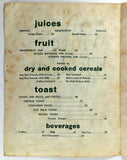 1955 Vintage Breakfast Menu MOODY'S WHITE KITCHEN Restaurant McAllen Texas