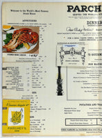 1960's Original Vintage Dinner Menu PARCHEY'S Steak Restaurant Washington DC