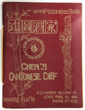 1970's Vintage Menu CHEN'S CANTONESE CHEF Chinese Restaurant Loves Park IL