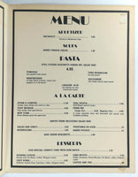 1970's Vintage Mystery Location Dinner & Wine Menu TRAMPS ITALIANO Restaurant