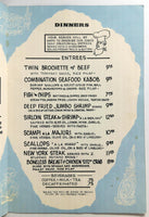 1980's Vintage DINNER Menu OYSTER WHARF Restaurant San Pedro Marina CA