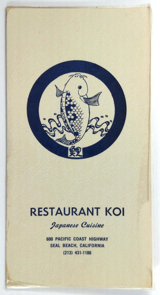 1970's Vintage DINNER Menu RESTAURANT KOI Japanese Cuisine Seal Beach California