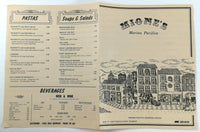 1970's Vintage Menu MIONE'S MARINA PACIFICA Italian Restaurant Long Beach CA