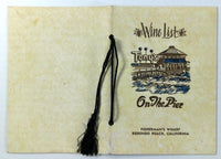 1983 Vintage WINE LIST Menu TONY'S ON THE PIER Restaurant Redondo Beach CA