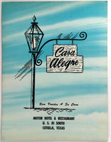 1961 Original Dinner Menu CASA ALEGRE Motor Hotel & Restaurant Cotulla Texas