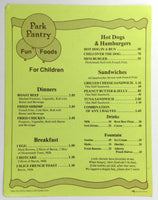 1970's Vintage Childrens Menu PARK PANTRY Restaurant Long Beach California