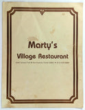 1970's Original Vintage Menu MARTY'S VILLAGE RESTAURANT Port Charlotte Florida