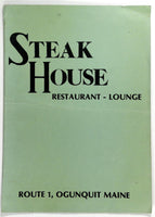 1970's Original Vintage Menu STEAK HOUSE Restaurant Ogunquit Maine Chef Gerhard
