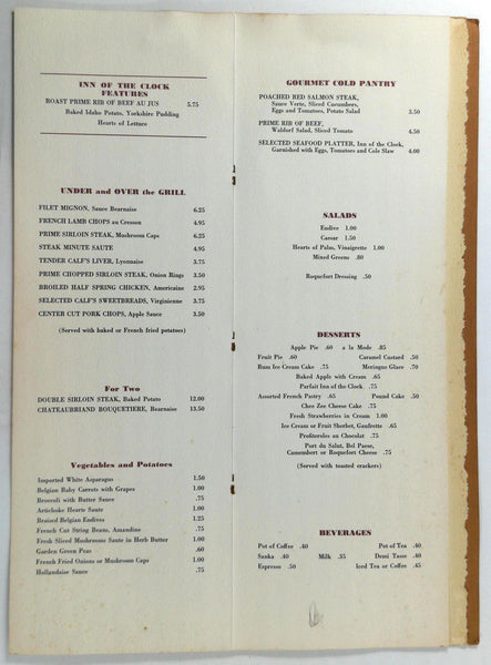 1970's LARGE Menu SAVARIN INN OF THE CLOCK Tower Restaurant New York C ...