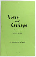 1960's Original Menu HORSE AND CARRIAGE Restaurant West Belmar Wall Township NJ