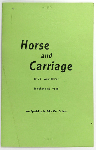 1960's Original Menu HORSE AND CARRIAGE Restaurant West Belmar Wall Township NJ