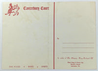 Vintage Original COMEDY Menu Mailer CANTERBURY COURT Restaurant Lancaster PA