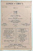 1940's CIRO'S Restaurant Stapleton Staten Island New York Original Lunch Menu