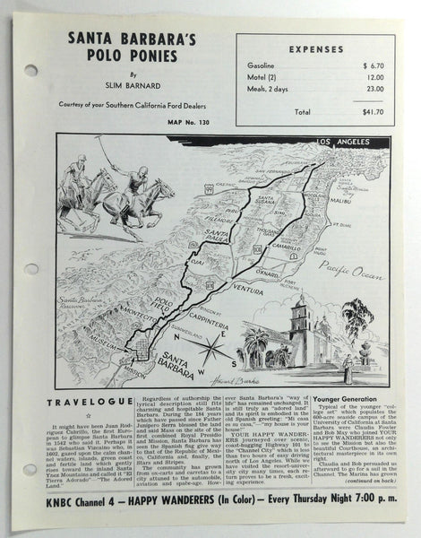 1960's SANTA BARBARA Polo Ponies Carpenteria Swift Sailing Ship Ford Map