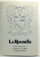 1976 Original Menu LA ROCHELLE French Restaurant Pleasanton California