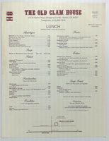 1980's Menu The OLD CLAM HOUSE Restaurant Alamo California