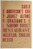 EL SHRIMP BUCKET Mexican Restaurant Original Huge Menu Mazatlan Mexico Sinaloa