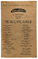 Vintage Full Size MENU EXPLAINER CARLOS N CHARLIE'S Jimmy Kitchen Cozumel Mexico