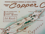 1960's Placemat COPPER COUNTRY Houghton Ontonagon Keweenaw & Baraga Counties Map