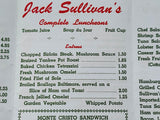1960's JACK SULLIVAN'S LODGE Hotel Restaurant Menu Spring Lake New Jersey Shore
