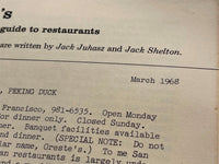 1968 Jack Shelton Restaurant Review ORSI'S Des Alpes PEKING DUCK San Francisco