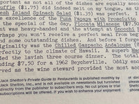 1968 Restaurant Reviews L'ODEON Le Creole SAM WO CO. Kahala Hilton Hotel Hawaii