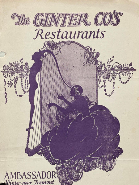 1926 Menu GINTER CO'S RESTAURANTS Boston Massachusetts CZUFIN ART DECO Cover