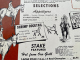 1950's CHARLIE HALL'S Restaurant Horse Race Track Menu Topeka Kansas