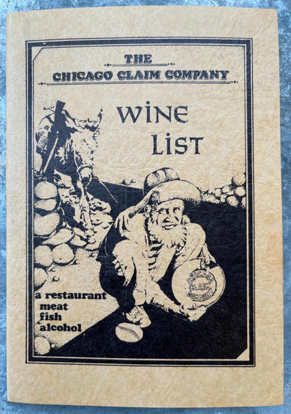 The CHICAGO CLAIM COMPANY Restaurant Vintage Wine List Menu Chicago Illinois
