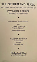 1940 Menu NETHERLAND PLAZA PAVILLON CAPRICE Larry Clinton Orchestra Cincinnati