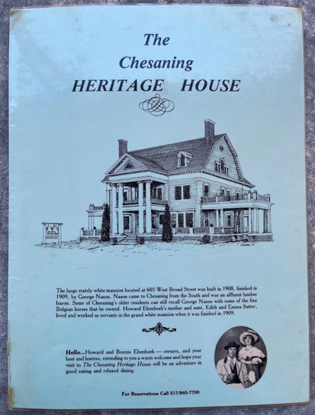 1980's The CHESANING HERITAGE HOUSE & Rathskeller Restaurant Menu Michigan