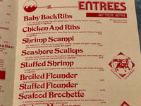 1980's THE WATERFRONT Restaurant Menu Somers Point New Jersey