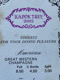 1977 KAPOK TREE INNS Restaurant Wine List Menu Card